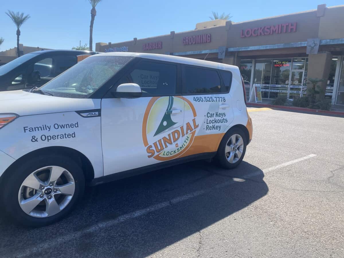 nearest locksmith to your location in this picture you can see one of the sundial mobile unit in front of our local shop in tempe Arizona