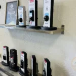 A display of smart locks and a motivational quote.