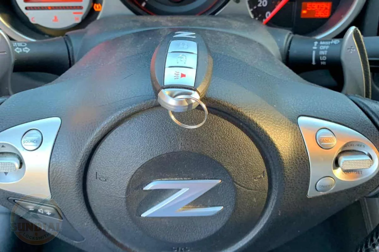 Nissan Z-Series car dashboard from driver's perspective