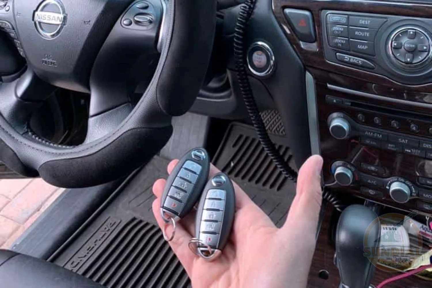 Nissan vehicle interior with new key fobs