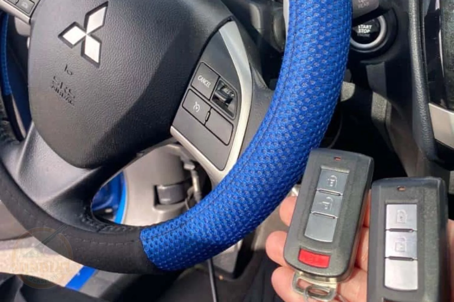 Mitsubishi car steering wheel and key fobs