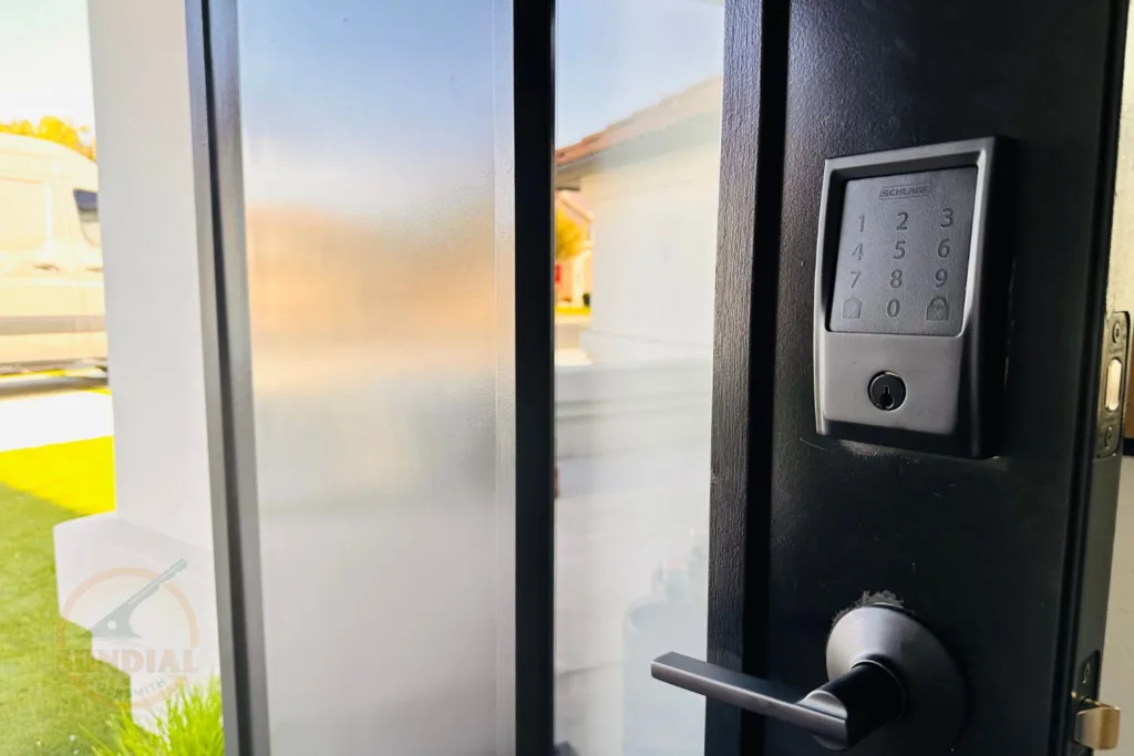 Keyless door lock on a modern house entrance.
