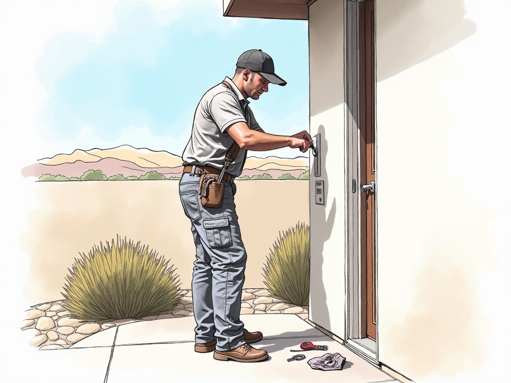 Buckeye, AZ A technician completing locksmith Buckeye AZ residential rekey service on the front door of a new construction home in the Sundance community