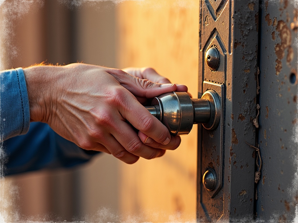 A licensed locksmith installing a high-security deadbolt on a custom iron door, the kind of locksmith in Carefree AZ service that protects upscale desert homes