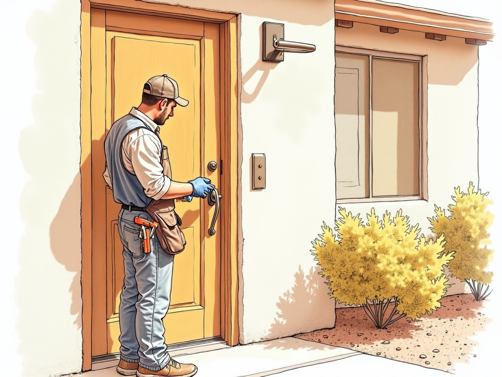 A locksmith performing a professional locksmith Gilbert AZ rekey service on a residential deadbolt in a master-planned Gilbert neighborhood