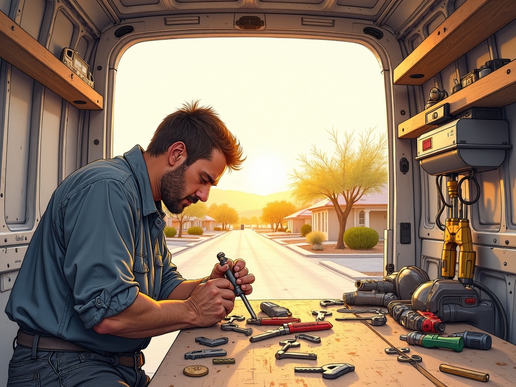 A licensed automotive locksmith in Mesa AZ performing locksmith Mesa AZ car key replacement outside a Las Sendas neighborhood home