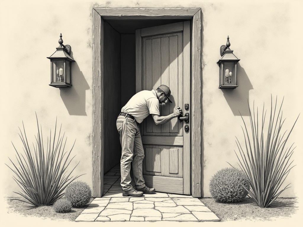 A locksmith Mesa AZ professional installing a deadbolt lock upgrade on the front door of a Red Mountain Ranch area home in Mesa Arizona