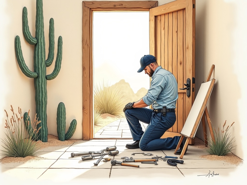 A professional locksmith performing a residential lock rekey service — the kind of locksmith Queen Creek AZ Queen Creek homeowners in the Bridle Ranch area rely on for accurate, first-time results