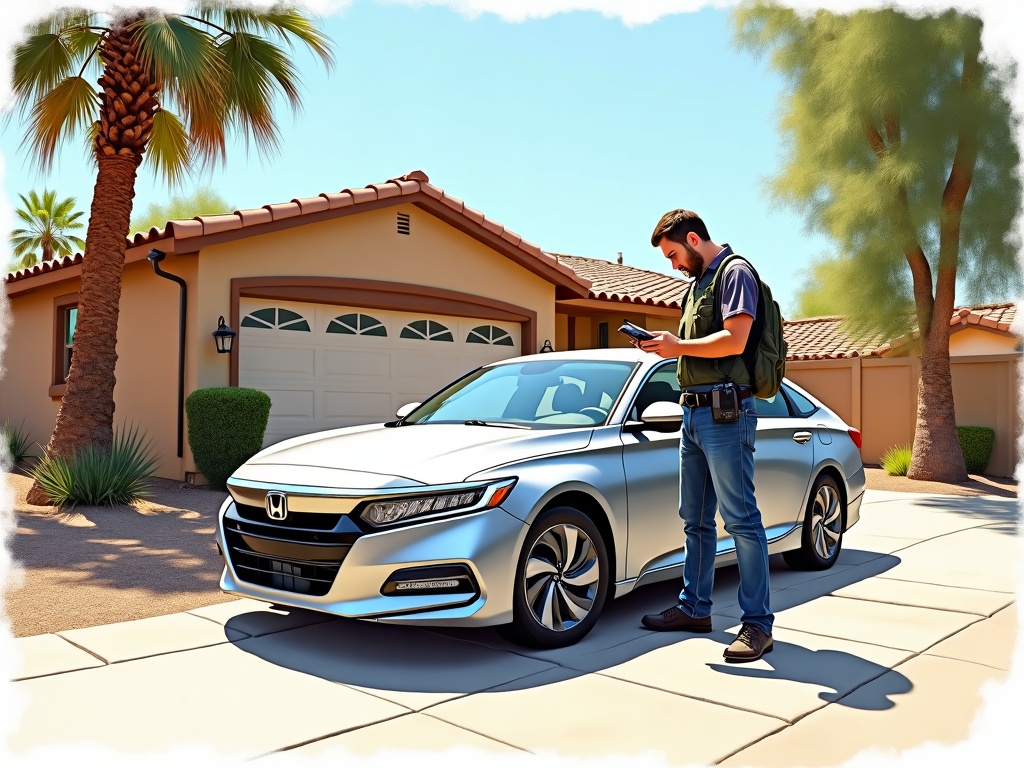 Mobile technician performing automotive locksmith Sun City AZ key programming in a residential driveway near Bell Road