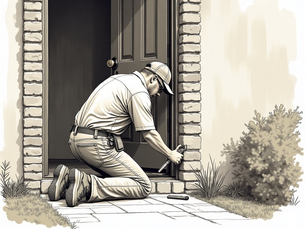 Youngtown, AZ A technician completing a locksmith in Youngtown AZ deadbolt installation on a ranch-style home near Clubhouse Square and North 111th Avenue